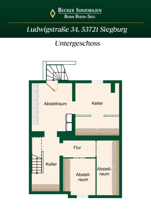 Attraktives 3-Parteienhaus mit Garagenhof (18 PKW-Garagen) in beliebter Lage von Siegburg - Zange - Grundriss Untergeschoss