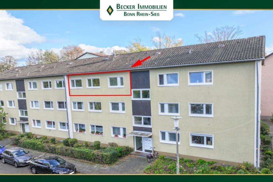 Renovierungsbedürftige 4-Zimmer Wohnung mit Sonnenloggia in begehrter Wohnlage von Bonn-Hochkreuz - Impression Außenansicht