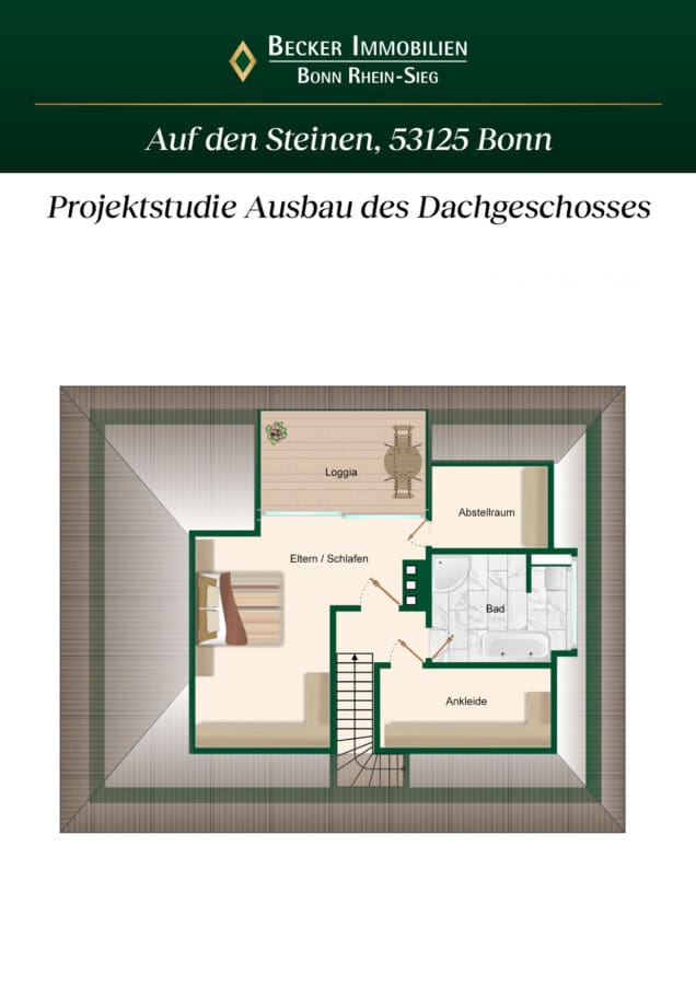 Freistehendes Einfamilienhaus auf großem Grundstück mit ausbaufähigem Dachgeschoss in Bonn-Ückesdorf - Grundriss Studie Dachausbau Obergeschoss
