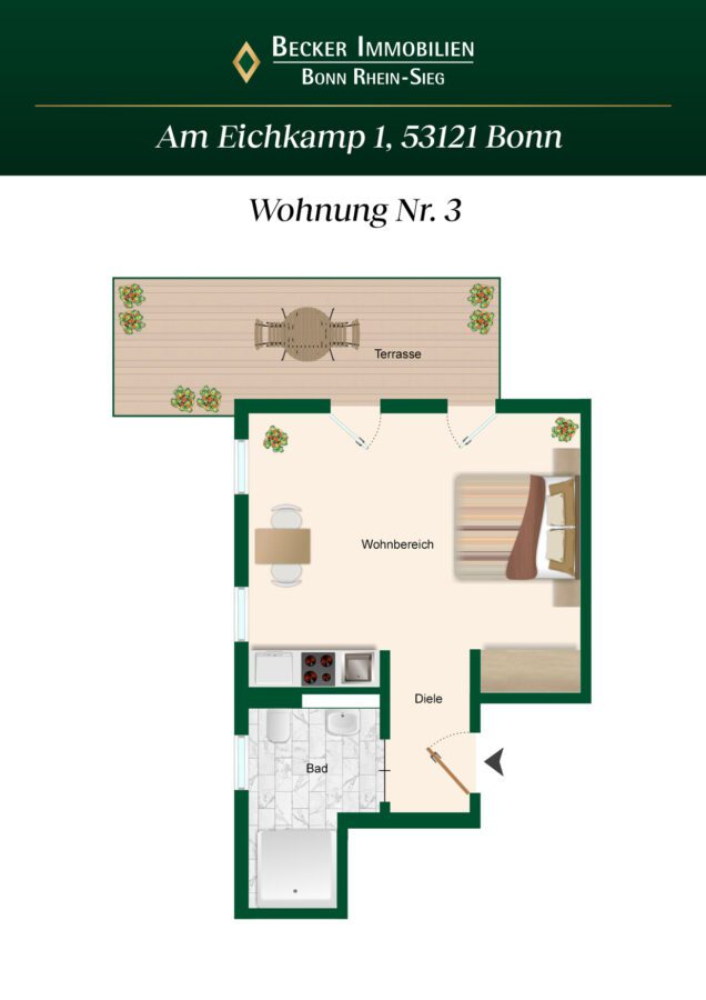 Wertiges Neubau-Apartment mit Sonnenterrasse und TG-Stellplatz in ruhiger Lage von Bonn - Endenich - Grundriss
