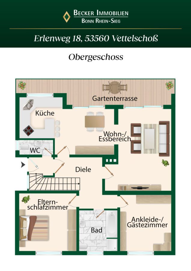 Attraktives Einfamilienhaus mit PKW-Garage, großem Garten & Sauna in ländlicher Lage von Vettelschoß - Grundriss Erdgeschoss