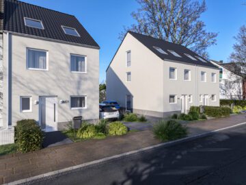 Drei neue Einfamilienhäuser mit PKW-Stellplätzen in ruhiger Stadtlage von Rheinbach, provisionsfrei - Impression Straßenansicht (Dachflächenfenster als Sonderwunsch möglich)