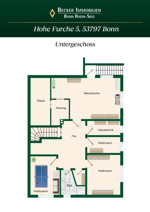 Freistehendes Einfamilienhaus mit großem Garten & PKW-Doppelgarage in ruhiger Lage von Lohmar-Birk - Grundriss Untergeschoss