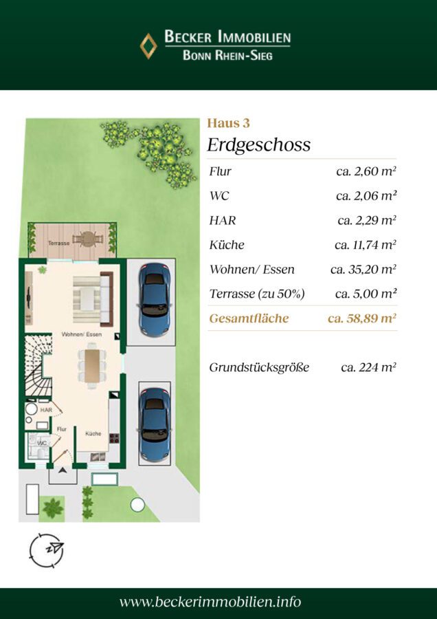 Drei neue Einfamilienhäuser mit PKW-Stellplätzen in ruhiger Stadtlage von Rheinbach, provisionsfrei - Grundriss Erdgeschoss