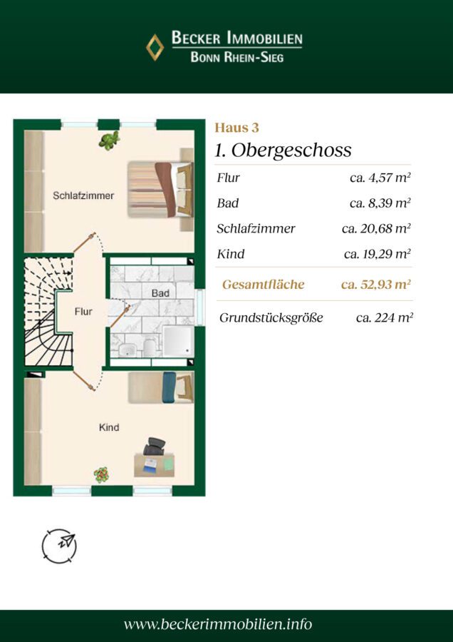 Drei neue Einfamilienhäuser mit PKW-Stellplätzen in ruhiger Stadtlage von Rheinbach, provisionsfrei - Grundriss Obergeschoss